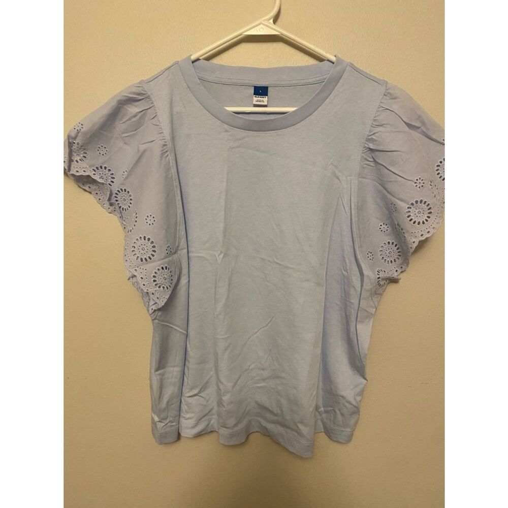 OLD NAVY Light Blue Eyelet Flutter Sleeve Women's Top | Size Large